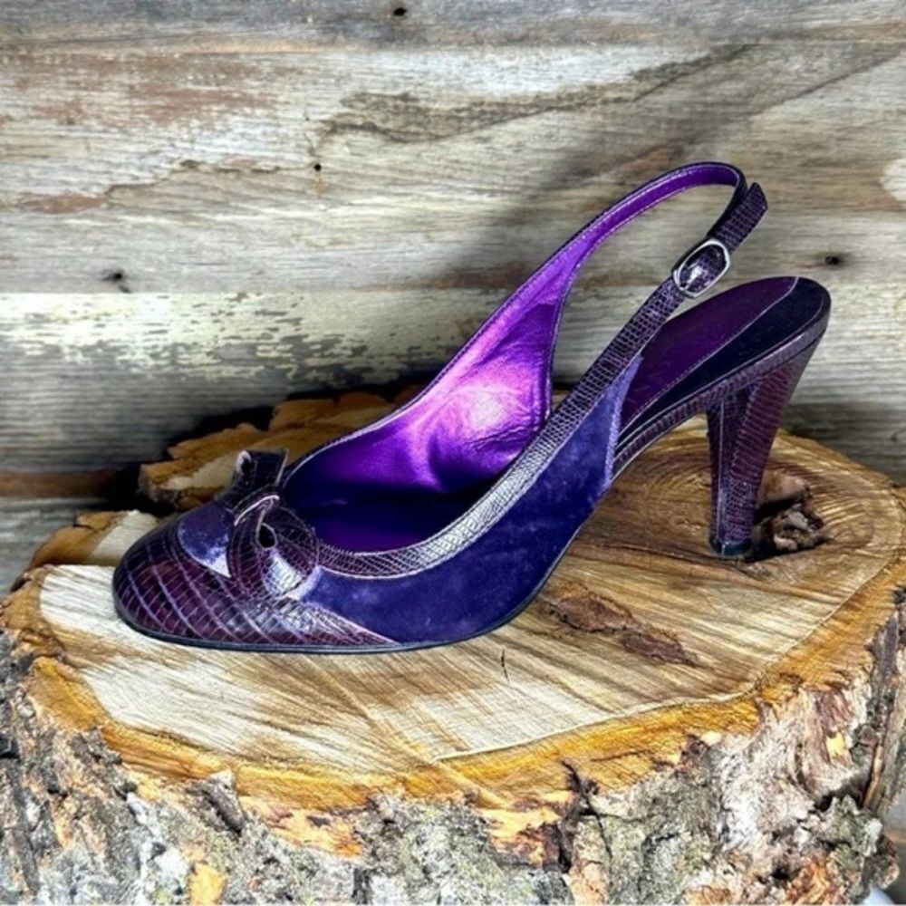 (7/125) Gianni Bini Purple Slingback Heels Women’s Size 8 Croc Embossed Bow Vint - Picture 2 of 8